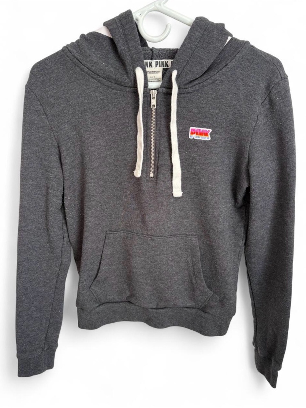 Victoria's Secret PINK Charcoal Half-Zip Hoodie with Pink Logo